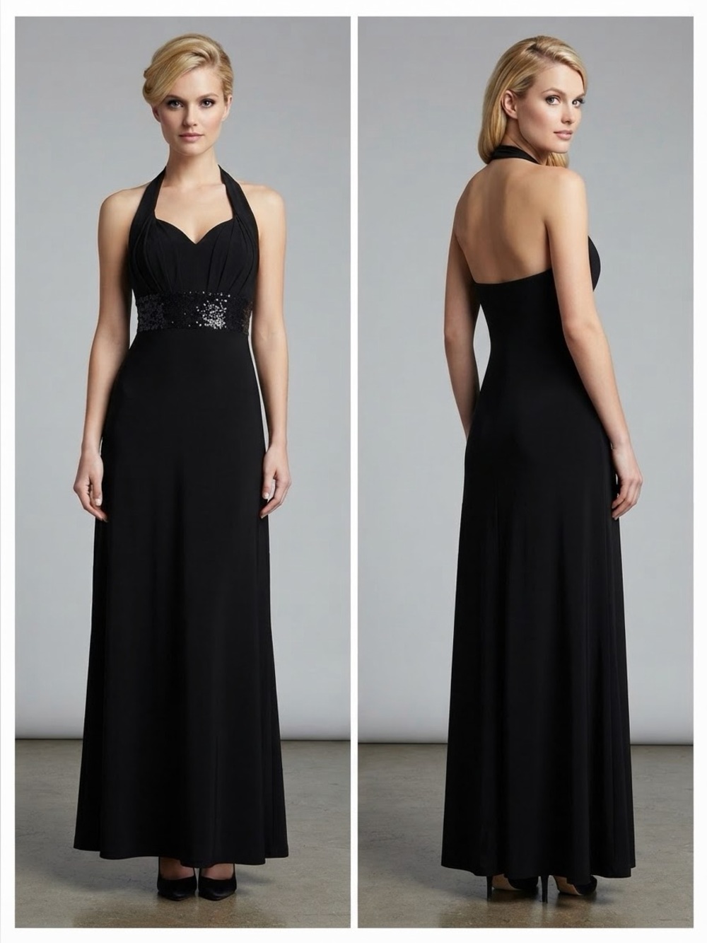 NWT Plus Size A-Line Formal Dress V-Neck Halter Open-Back Long Embellished Gown